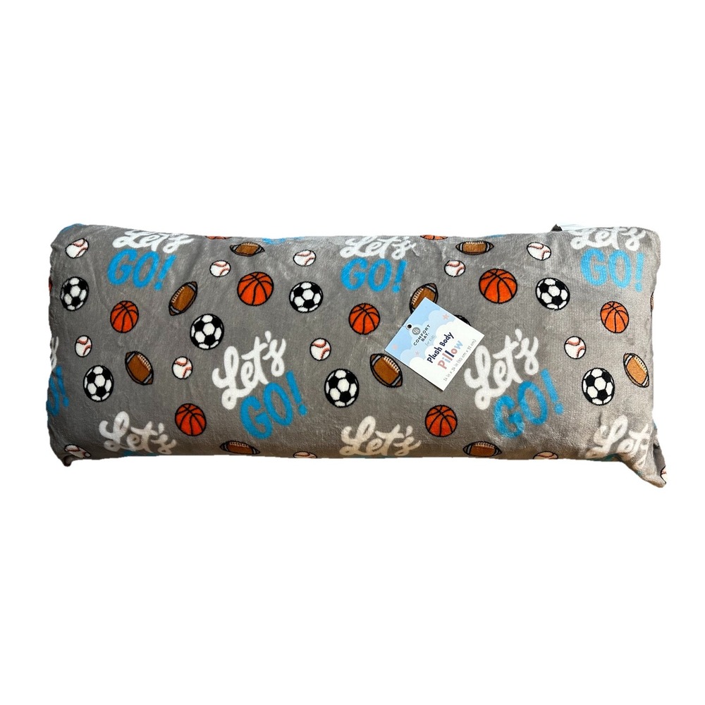 "Let's Go" Sports Body Pillow  16" x 36" Baseball, Football, Basketball & Soccer